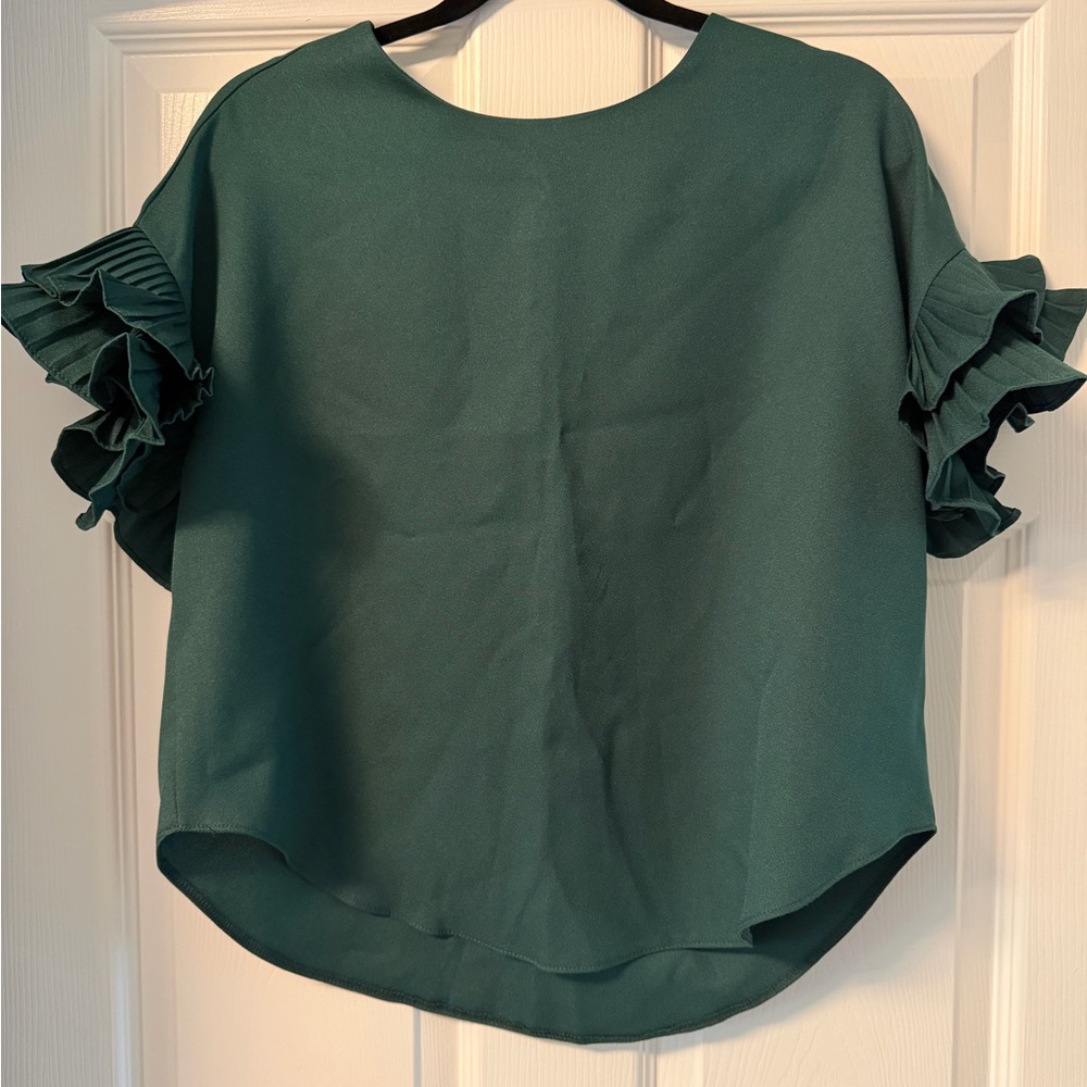 Haute Monde Teal Ruffle Sleeve Blouse size medium